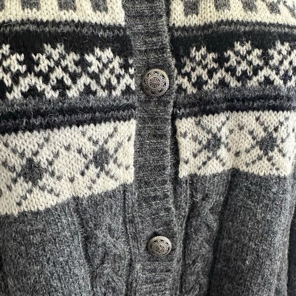 Carroll Reed Gray Nordic Fair Isle 100% Wool ButtonDown Hood Cardigan Sweater L - Picture 5 of 8